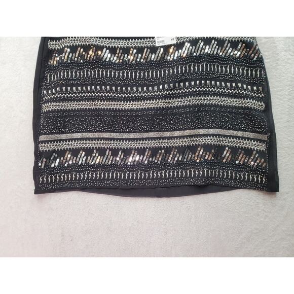 H&M Mini Skirt Women 14 Black Sequin Metallic Embroidered Beaded Sequin Back Zip - Picture 3 of 7